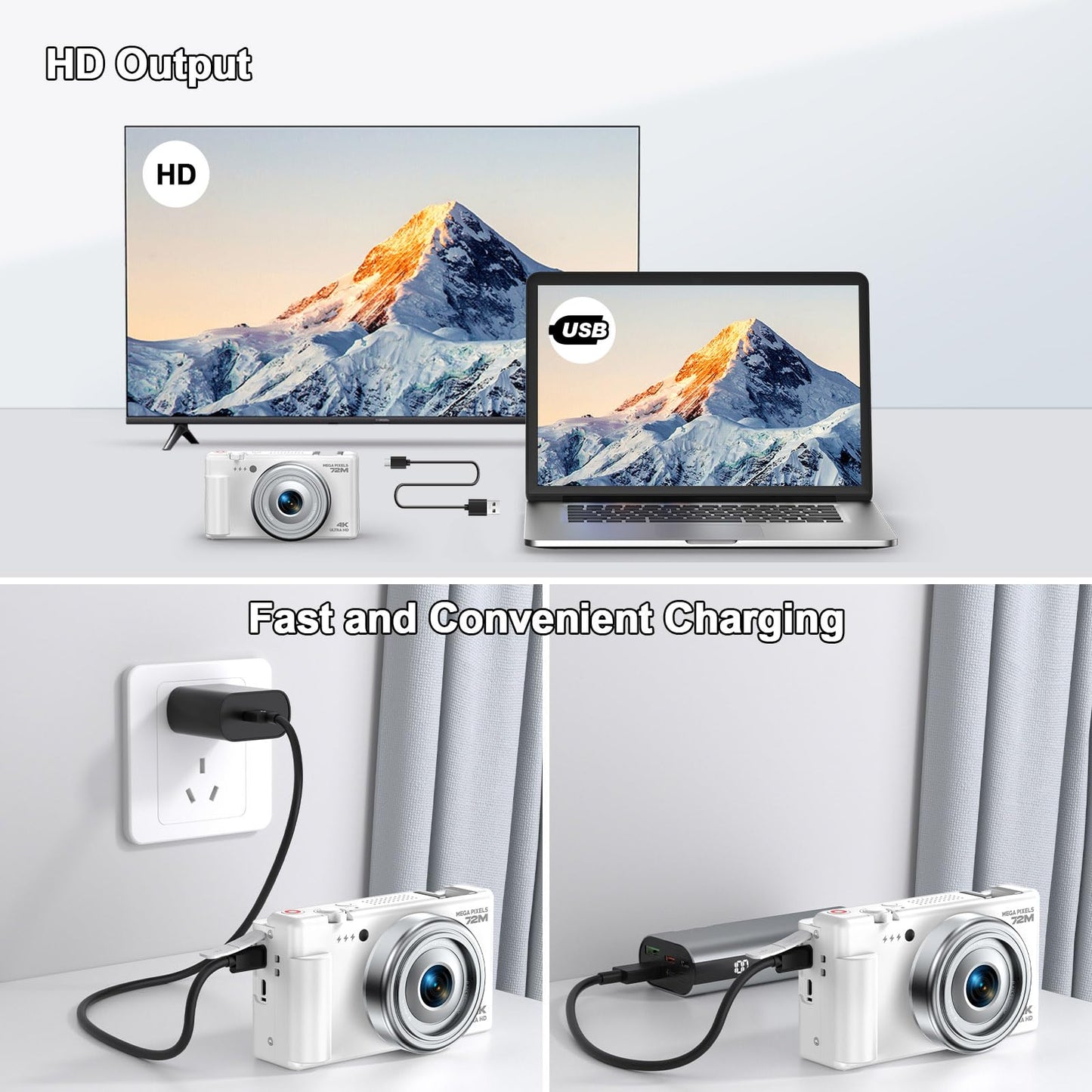 VexFur Appareil Photo Numérique Compact 4K 72MP Caméra vidéo WiFi Autofocus
